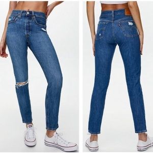 Levi’s X Aritzia 501 Skinny Jean Premium Patch Distressed Sz 28X28 NWT ButtonFly